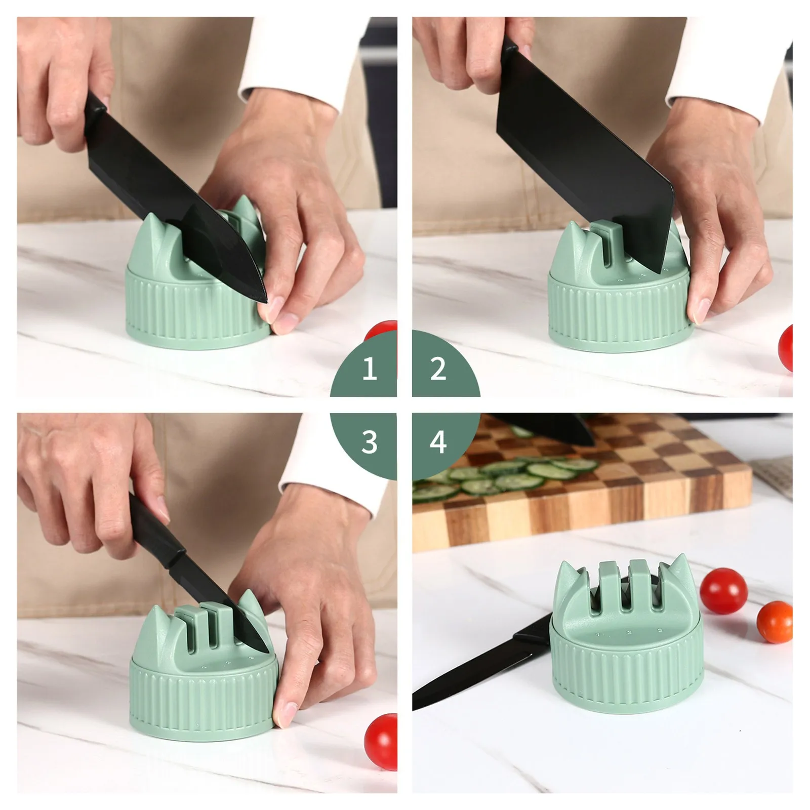 Knife Sharpener Three-section Cartoon Cat Head Whetstone Kitchen Non-slip Household Manual Knife Sharpener