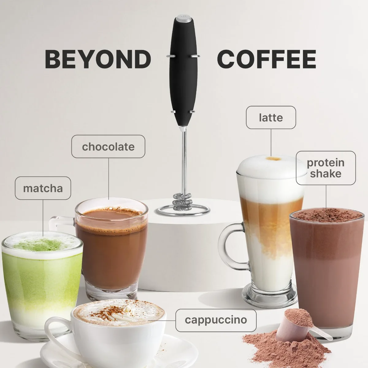 Electric Milk Frother Handheld Milk Frothers Wand Drink Mixer for Coffee Milk Foamer for Cappuccino Frappe Matcha Creamer PH313 4