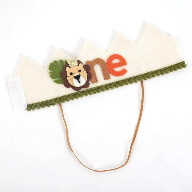 party hat birthday crown baby crown hat cartoon one year felt crown hats birthday party ONE lion animal jungle party hat kids baby shower happy 1st birthday decor