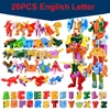 26 GUDI English Letter Learn A-Z Alphabet Transformation Robot Dinosaur Deformation Animal Action Figures  Building Block Toys 1