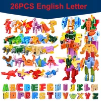 26 GUDI English Letter Learn A-Z Alphabet Transformation Robot Dinosaur Deformation Animal Action Figures  Building Block Toys 1