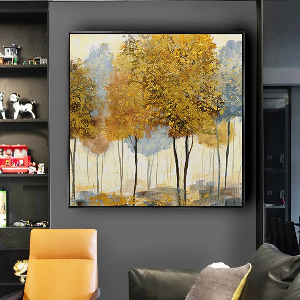 

2023 New Handmade Gloden Yellow Abstract Trees Oil Painting Home Decoration Canvas Drawing Wall Art Picture Acrylic Artwork