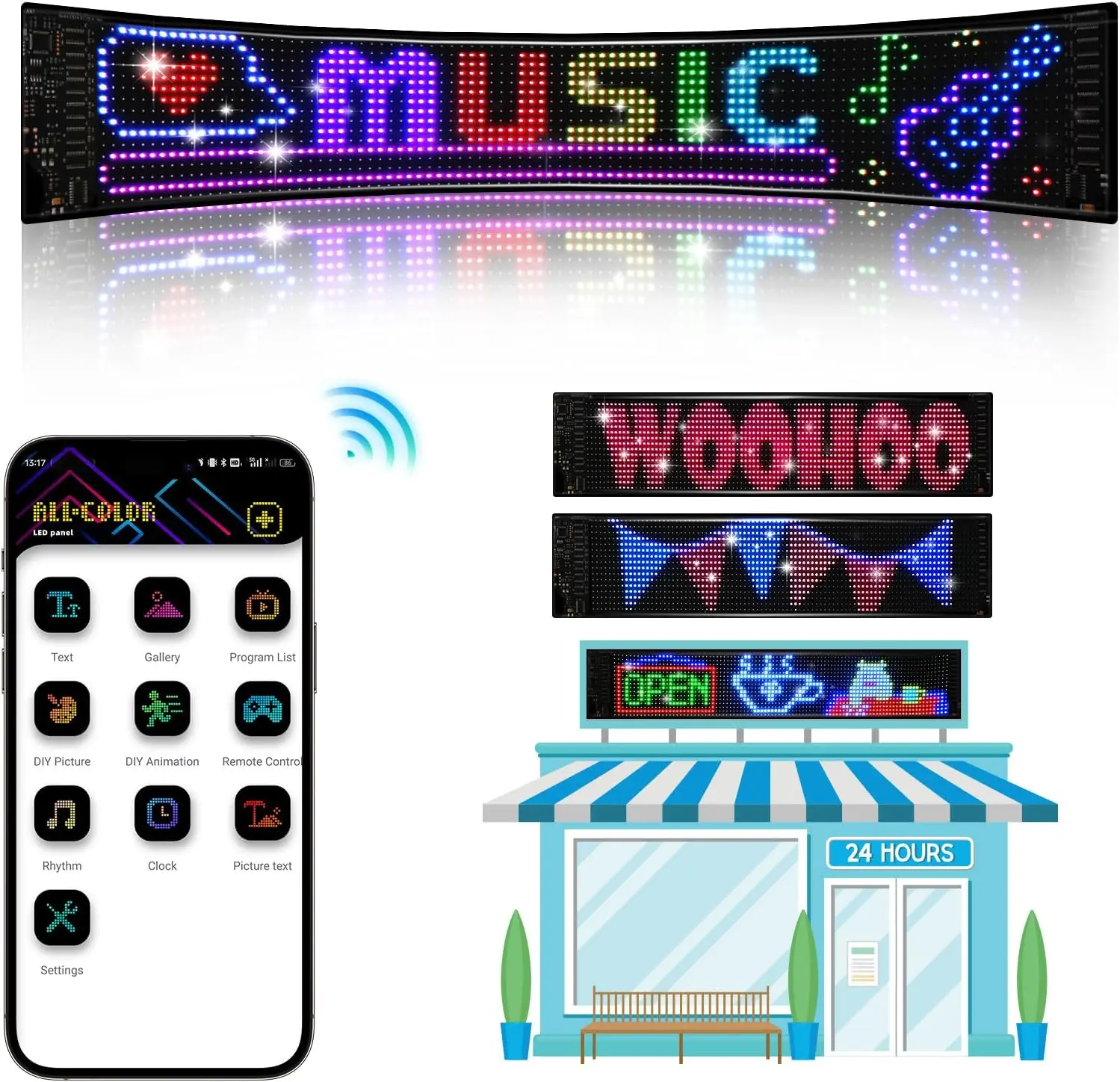 Scrolling LED Sign Programmable LED Scrolling Sign Control DIY Text Pattern Animation LED Digital Sign Store Window Advertising