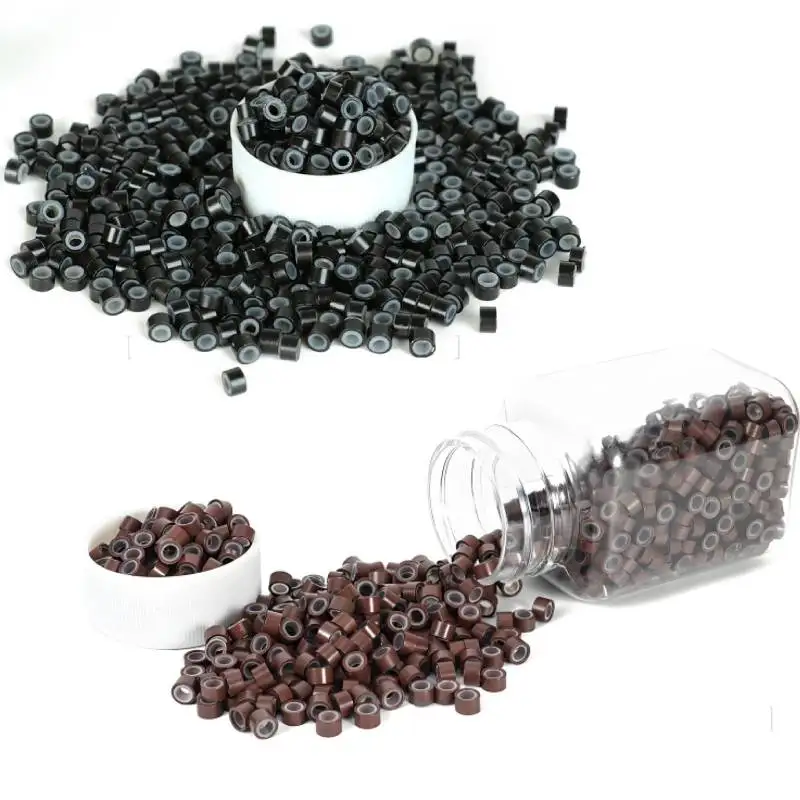 1000개 5mm 실리콘 라이닝 마이크로 링 링크 비즈 인모 연장용 다양한 색상의..