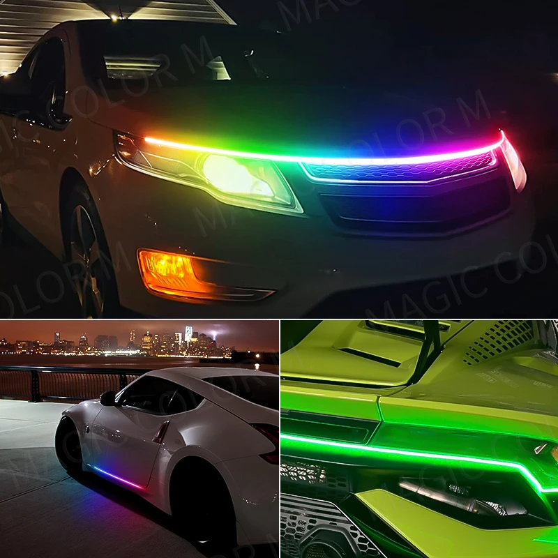 Okeen Universele Rgb Led Verlichting Voor Auto Kap Licht Strip  Dagrijverlichting Decoratieve Lichtbalk Kleurrijke App Afstandsbediening -  AliExpress