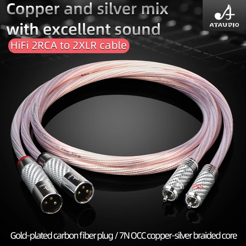 

ATAUDIO Hifi 2RCA to 2XLR Cable Hi-End Copper and Silver RCA Male to XLR Male Cable for DAC DVD CD Amplifier