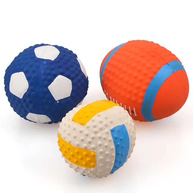 Morbido lattice Squeaky Sound Dog Ball giocattoli gomma Rubgby calcio pallacanestro giocattoli interattivi pulizia dente palla da allenamento Non tossica 3