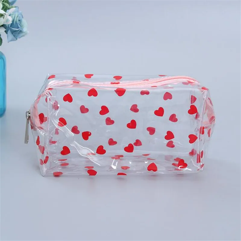 Clear Makeup Bag Fashion Transparent Travel Portable Mini Wash Storage Bags Strawberry Flower Print Women Zipper Cosmetic Bag 2