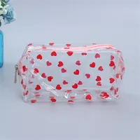 Clear Makeup Bag Fashion Transparent Travel Portable Mini Wash Storage Bags Strawberry Flower Print Women Zipper Cosmetic Bag 2