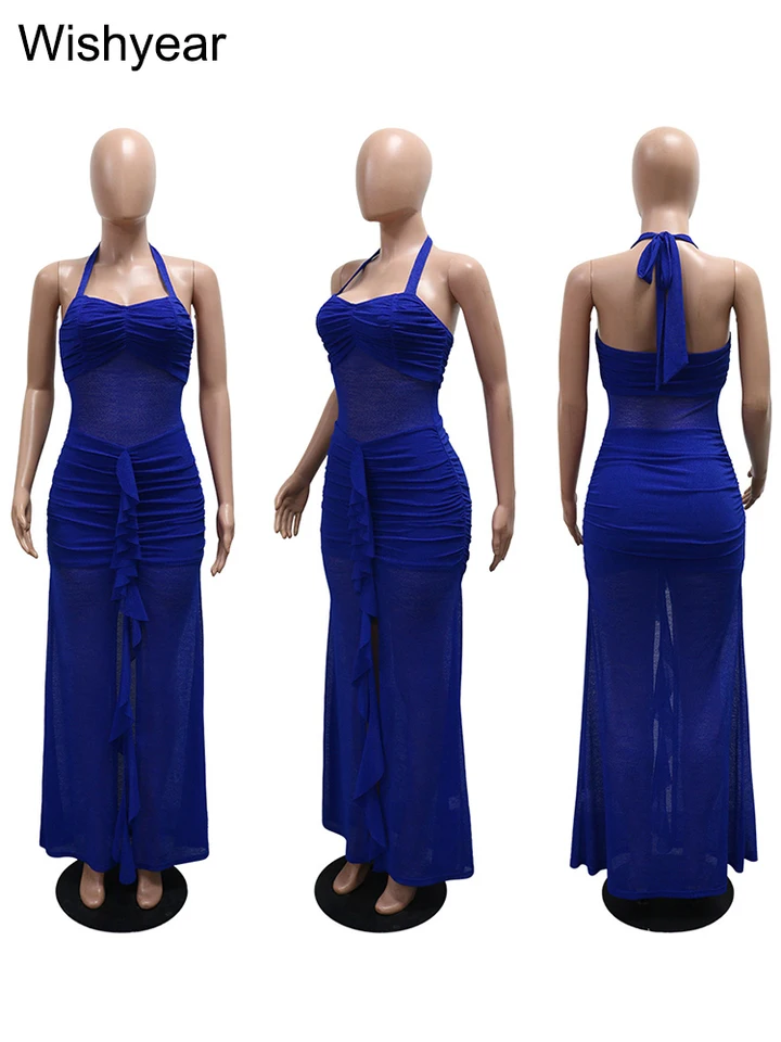 slim fit dress slacks Molly Satin Strapless Leg Slit Floor Length Dress Ocean / 13 main image 1