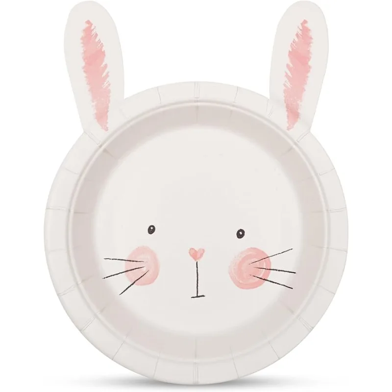 

24PCS Adorable Bunny Rabbit Party Guest Paper Disposable Plates Tableware for Spring Happy Easter Tea Party Decorations Supplies