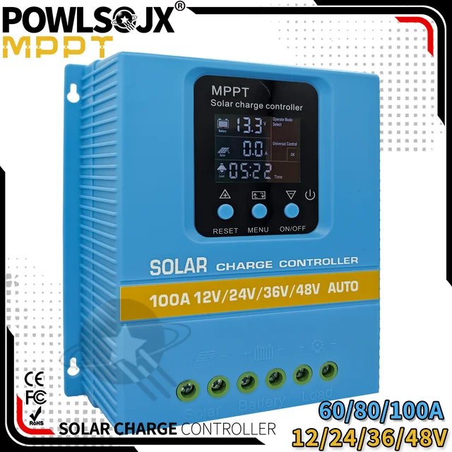 Chargeur solaire POWLSOJX MPPT 60A/80A/100A sélectionnable, double USB et protection en 3 étapes pour réverbères/systèmes d'alimentation domestique 1