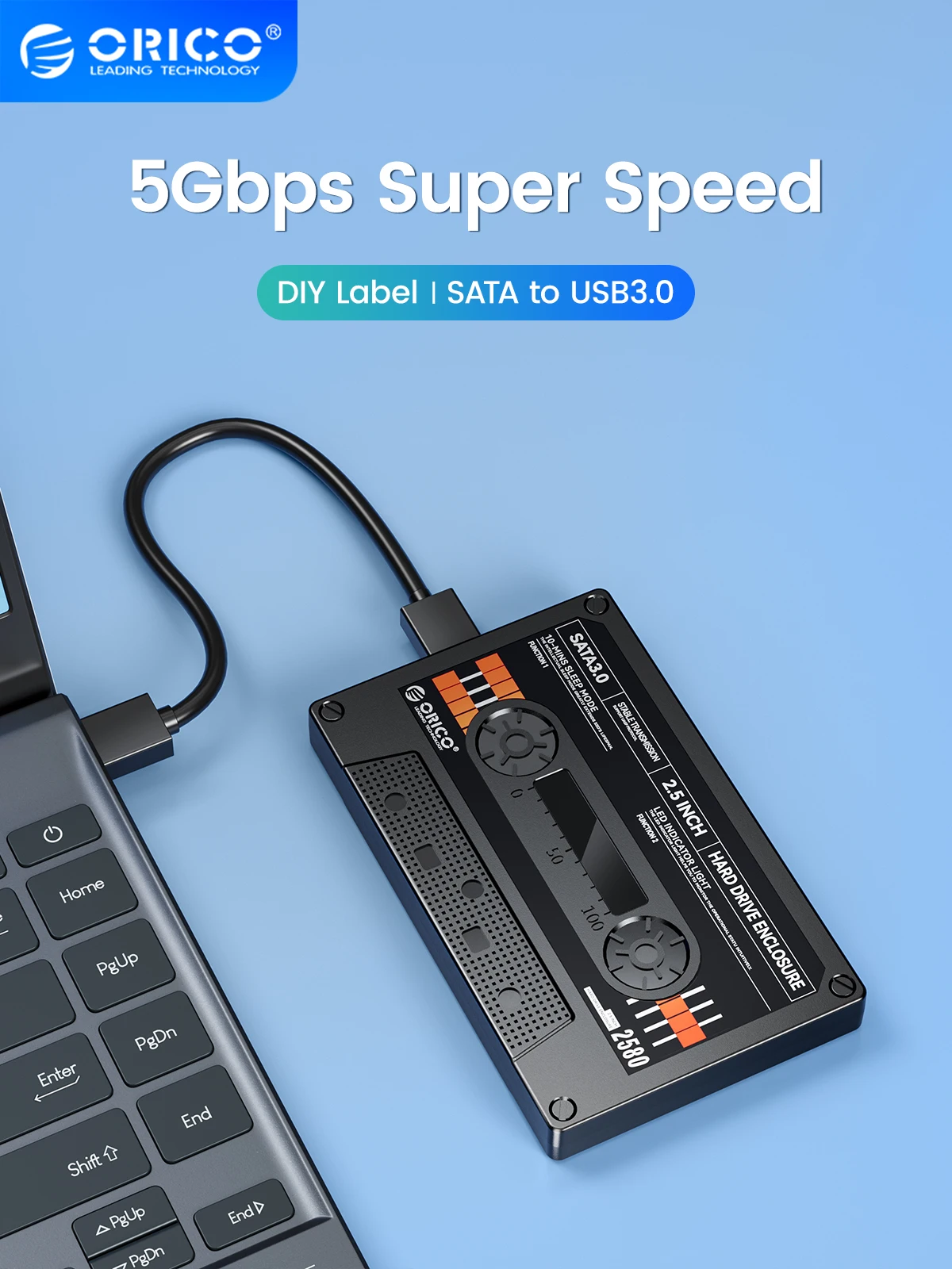  ORICO 2.5'' HDD Enclosure SATA to USB3.0 External Hard Drive Case 5Gbps / 6Gbps Type-C HDD Case With DIY Sticker 