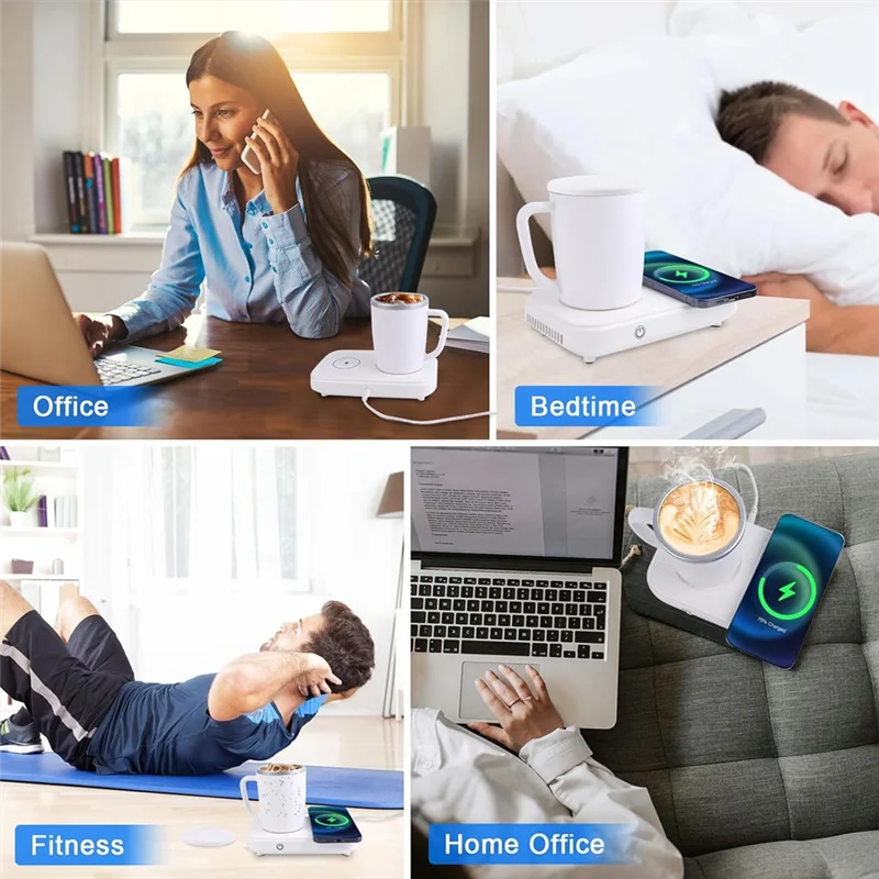 3 In1 Smart Self Heated Refrigeration Coffee Mug Wireless Charger Base Thermostatic Coaster For Office Desk/Homea52q