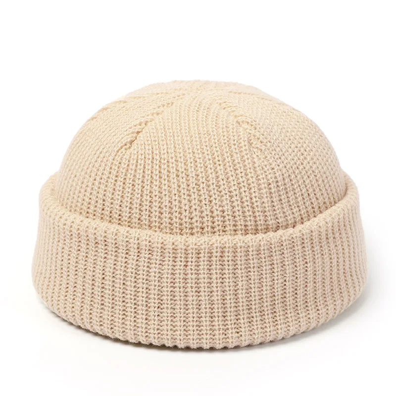 Knitted Hats for Women Skullcap Men Beanie Hat Winter Retro Brimless Baggy Melon Cap Cuff Docker Fisherman Beanies Hats For Men - 3