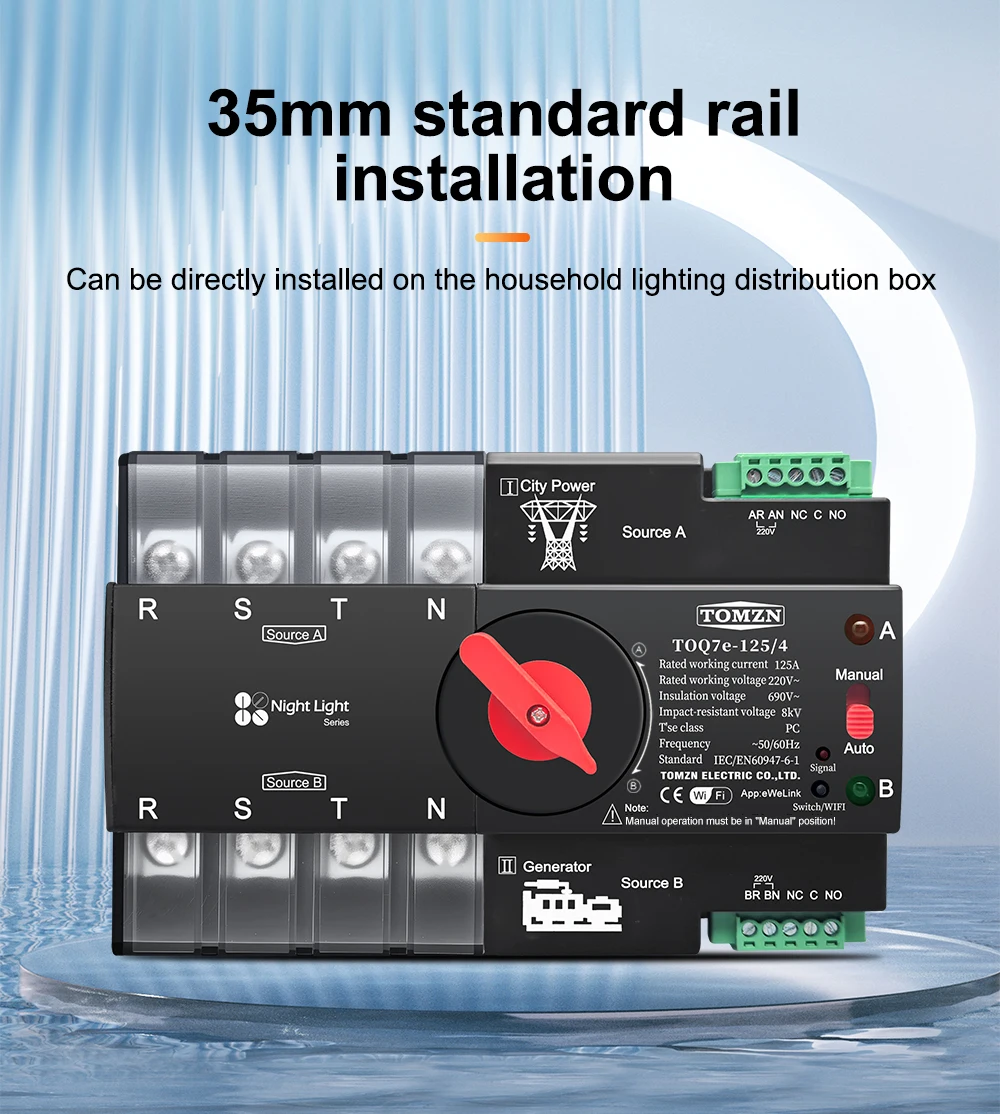 Din Rail eWelink WIFI Smart ATS Timer 230V Dual Power Automatic Transfer Selecto