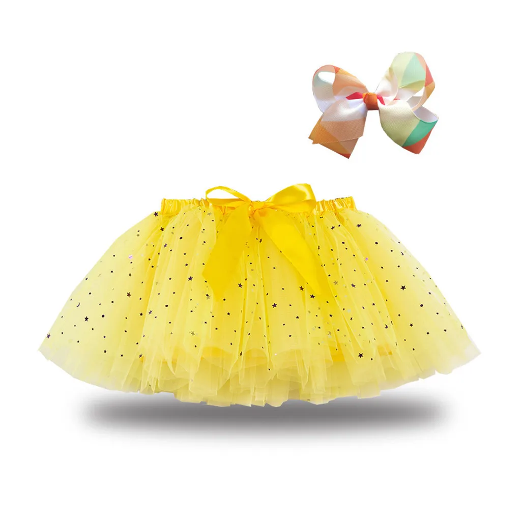 Ballet Kids Tulle Party Sequin Hairpin Dance Girls Costume Splice Skirt+Bow Star Girls Dress&Skirt Toddlers Dress up for