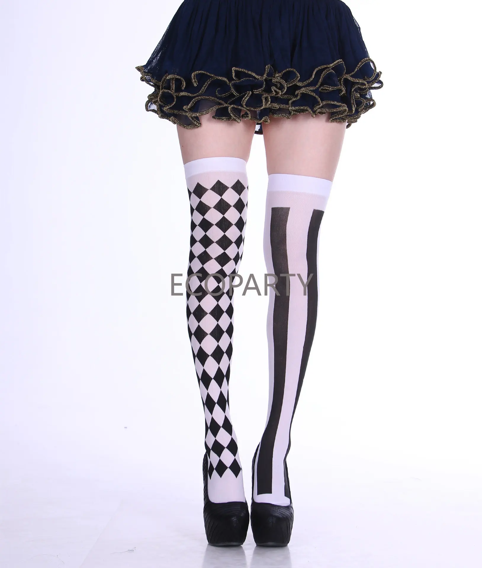 Collants Rayés Noir Et Blanc - Pour Costume Clown Halloween, Cosplay, Femmes Et Adultes, Bas à Rayures Serrés