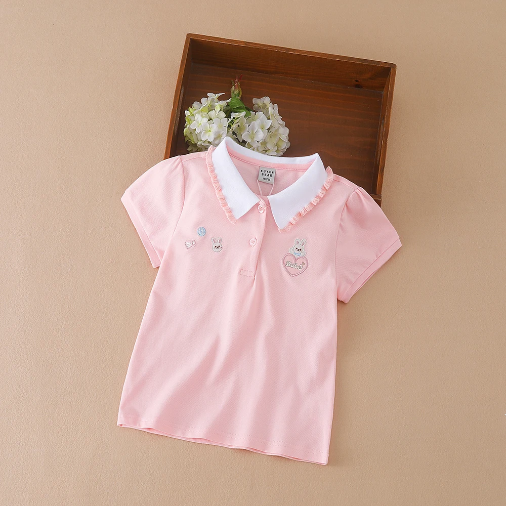 3-12 Age Girls Polo Summer Children Short Sleeve T-shirts 2023 New Kids Turn Down Collar Clothing Baby Cotton Tops