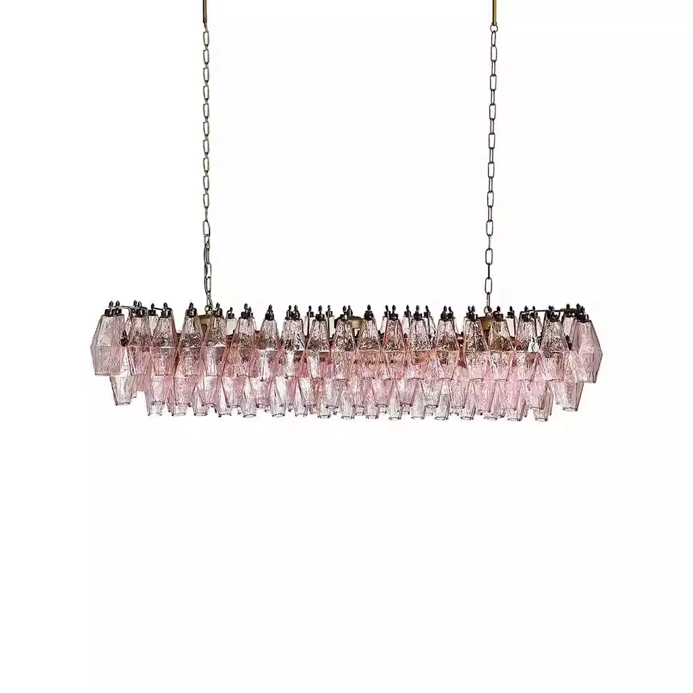 Nordic Vintage Diamond Shape Glass Ceiling Pendant Lights Long for Dining Room Table Hanglamp