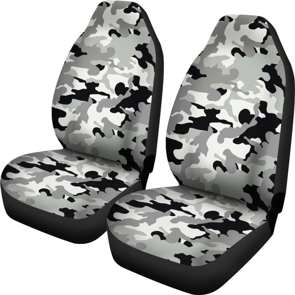 Grau, Schwarz und Weiß Camouflage Auto Sitzbezüge Set Camo Muster, pack von  2 Universal Front Sitz Schutzhülle