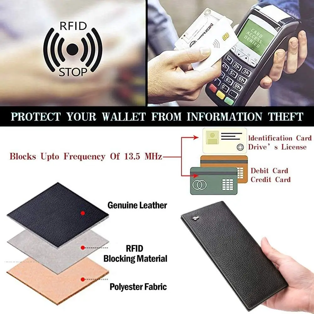 BISON DENIM Genuine Leather Long Wallet Business Men's Soft Thin Wallet Card Holder Luxury Brand Design Handy Male Purse Bag 4