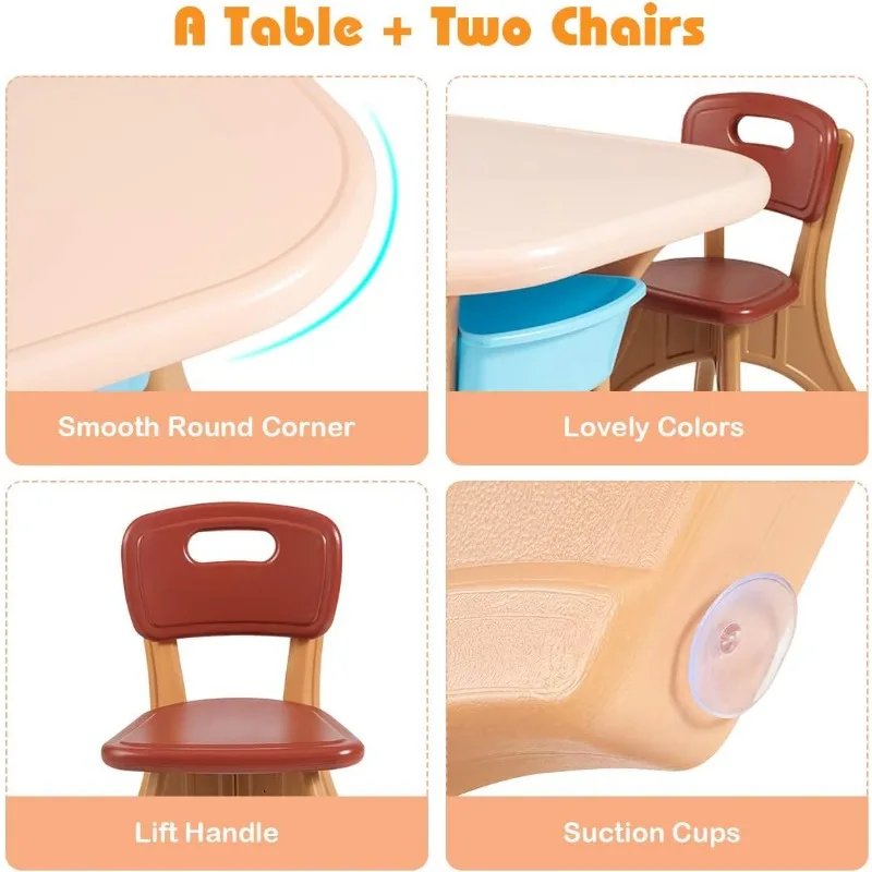 Kids Table and Chair Set, 3 Piece Activity Table w/Detachable Toy Storage Bin & 2 Chairs for Children Reading Art Craft