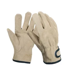 Premium Leather Heat & Wear Resistant BBQ Cooking Gloves, Double Layer Protection (BBQ-b-Khaki)
