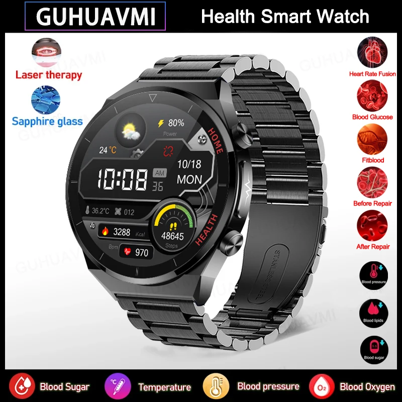 

ECG+PPG Smartwatch Blood Sugar Blood lipids Blood Pressure Body Temperature Health Monitoring Laser Therapy Smart Watch For Men