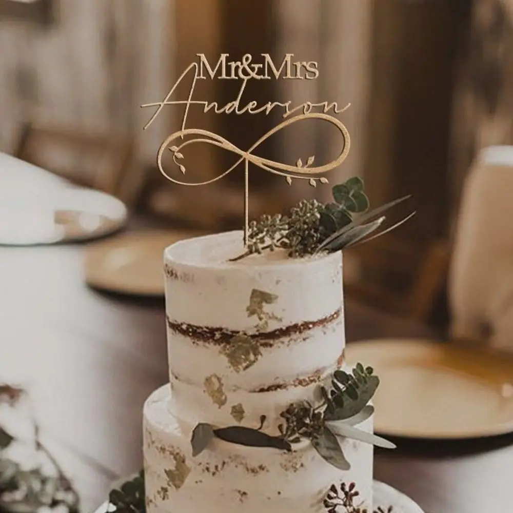 Topper Per Torta Con Scritta Mr And Mrs, In Legno Rustico