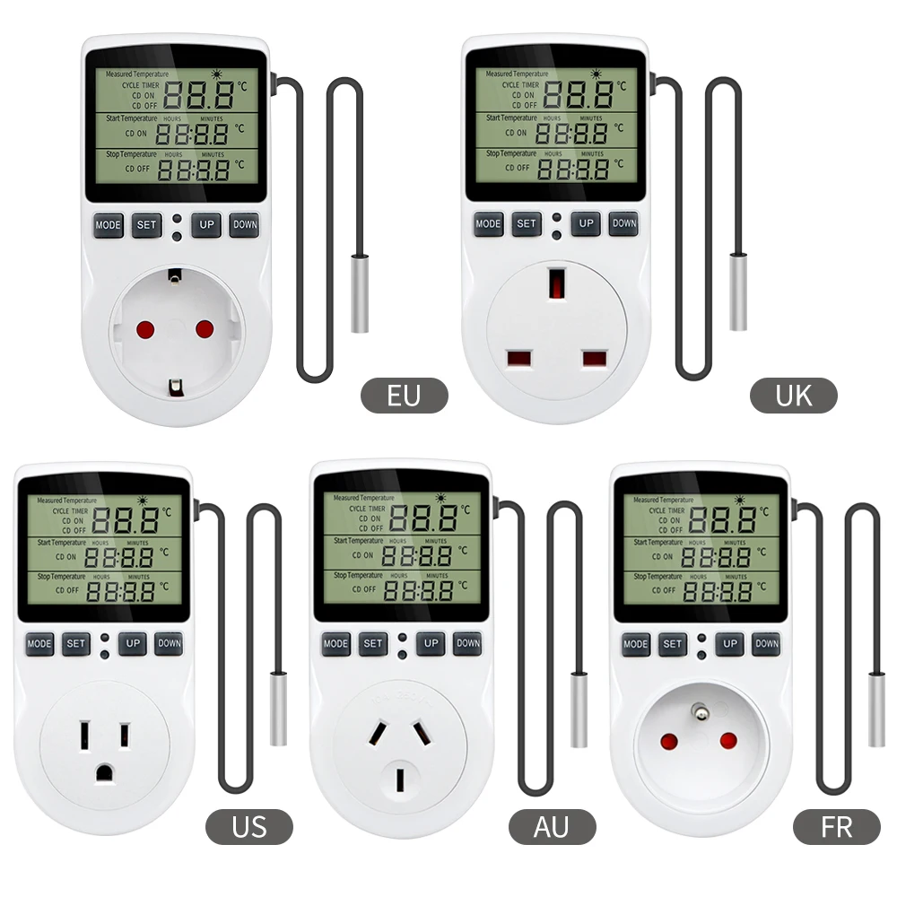 

Timer Socket Digital Thermostat 220v Temperature Controller Socket Outlet With Timer Switch Cooling Heating Temperature Sensor