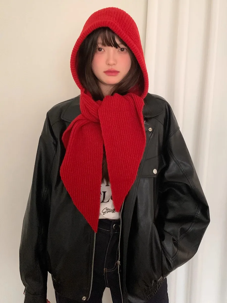 winter hat wool hat Contains Wool Autumn And Winter Hat And Scarf In One Warm Earmuffs Fashionable Wool Hat For Women Knit Neck Warmer