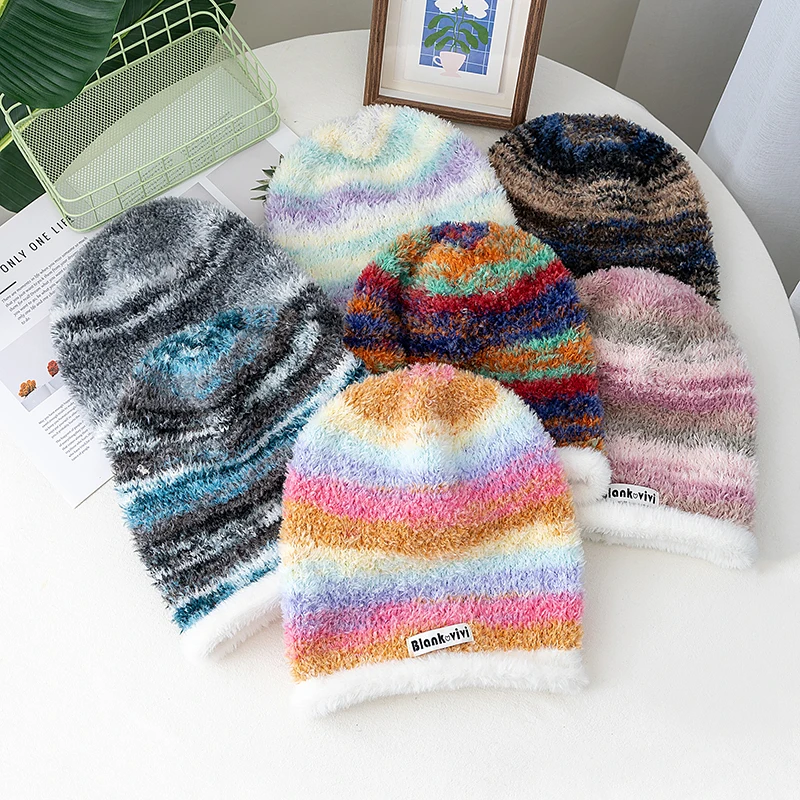 Hot Sale Loose Dandy Hat Lazy Style Gradient Beanie Hat Fashion Winter Hats For Women Streetwear Multicolour Warm Hats For Girl