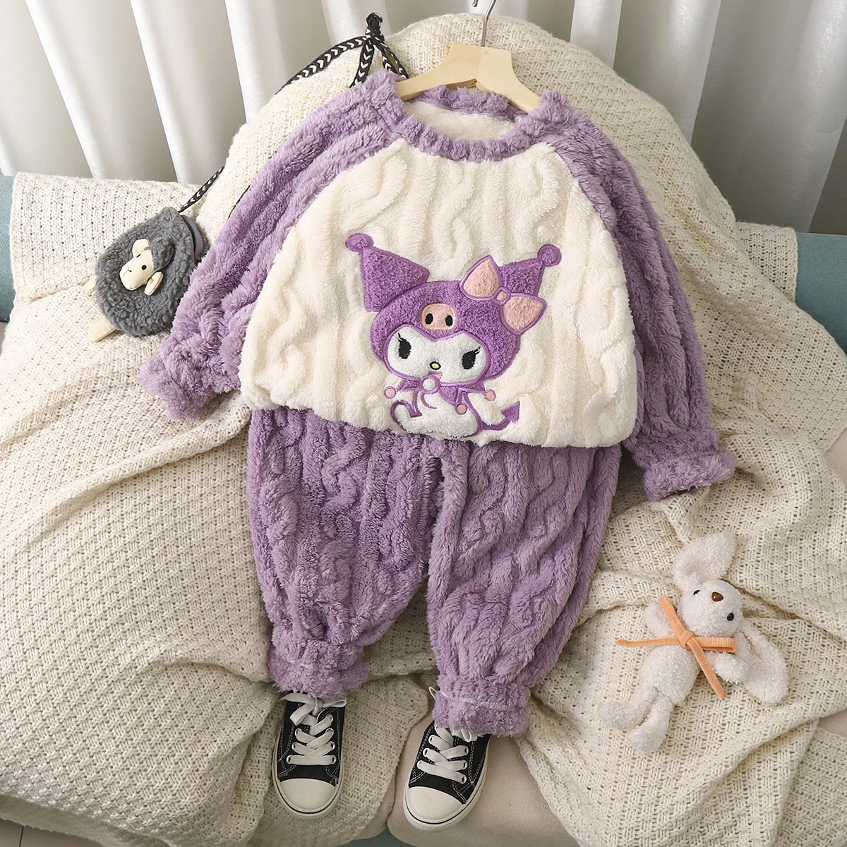 

Kawaii Sanrios Kuromi Pajamas Set My Melody Cinnamoroll Winter Cute Children Pajamas Flannel Thickened Warm Cartoon Homewear