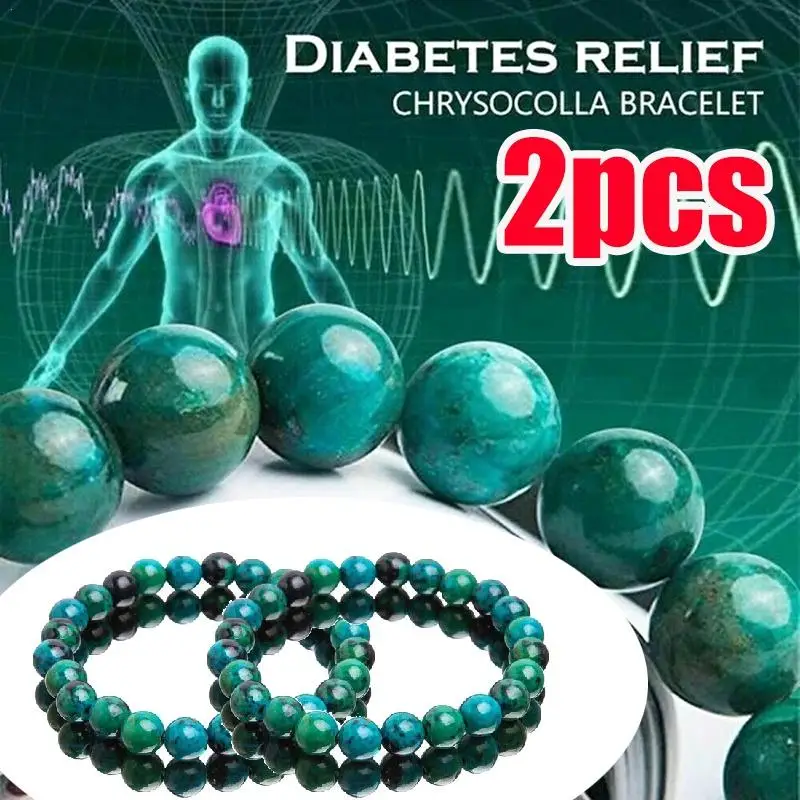 

2Pc Chrysocolla Malachite Bracelets For Women Men Natural Stone Beads Bracelet Round Shape Diabetes Relief Bracelet Jewelry Gift