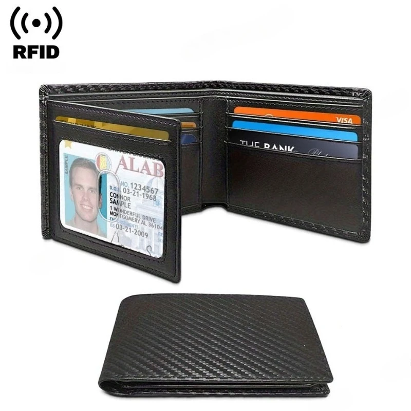 Sleek Carbon Fiber RFID-Blocking Tri-Fold Wallet with ID Window and Ample Card Storage
