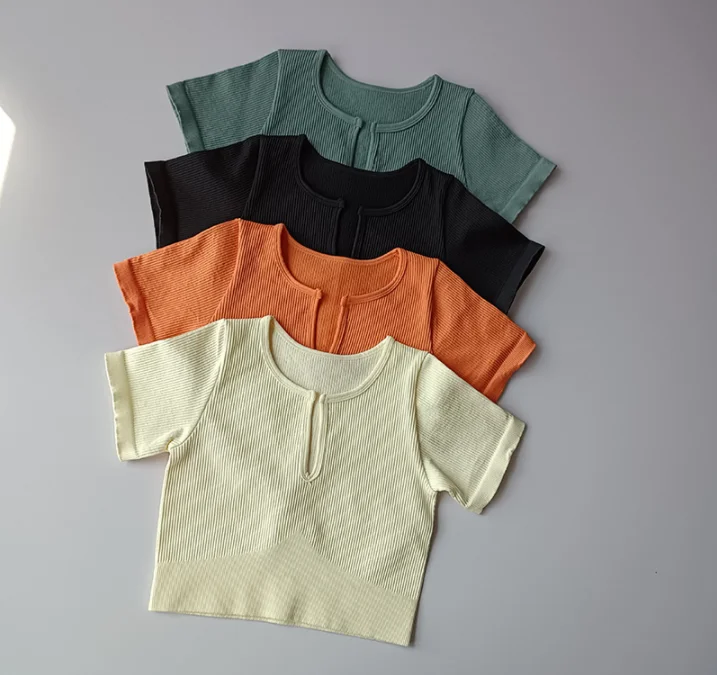 

Women's Seamless Short Sleeve Crop Top Yoga Shirts Fit Running Fitness T-shirts Workout Tops Women Gym Sport Vest