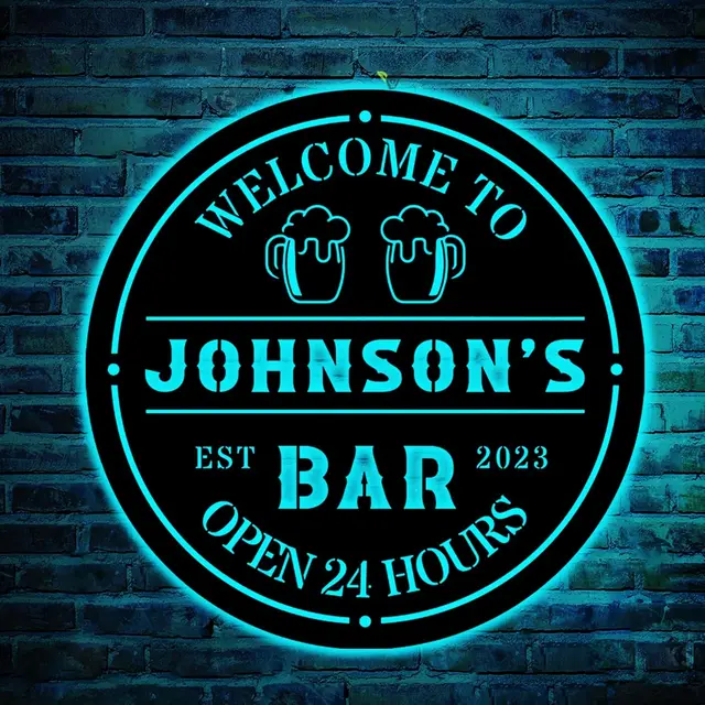 Personalized Bar LED Metal Art Sign Bar Metal Sign Custom Bar Sign Beer Bar Metal Wall Art Beer Mug Cheers Name Sign Bar Pub Dec