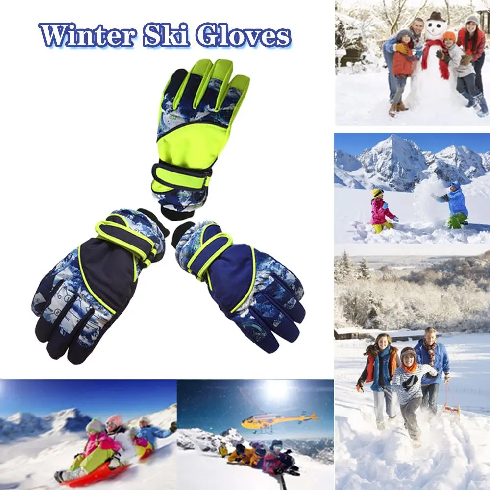 

1Pair Children Waterproof Full Finger Windproof Skiing Gloves Snowboarding Ski Mittens Skiing Accessories