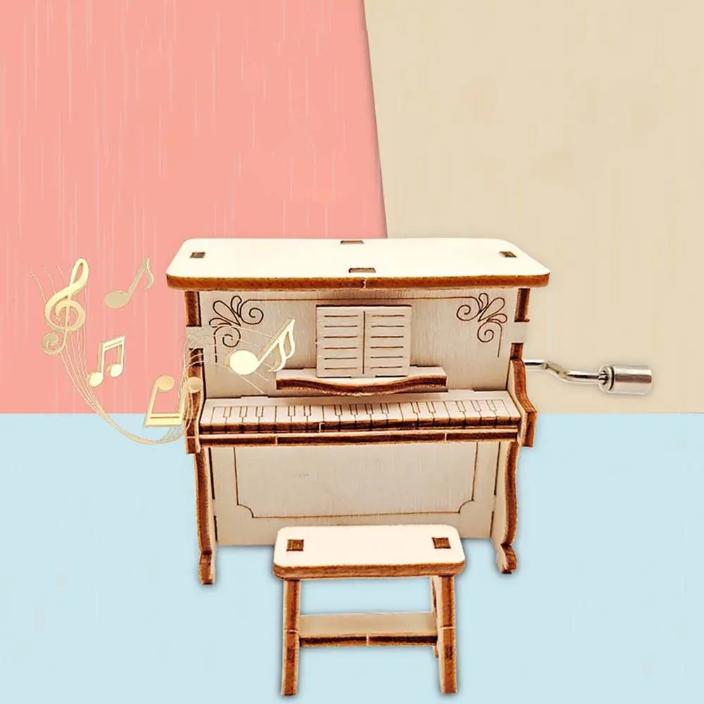 

Gift DIY Kits Toys Hand Shake Music Box Piano Model Ornaments Wooden Puzzle 3D Puzzle Assembling Toy Piano Music Box Model Kits