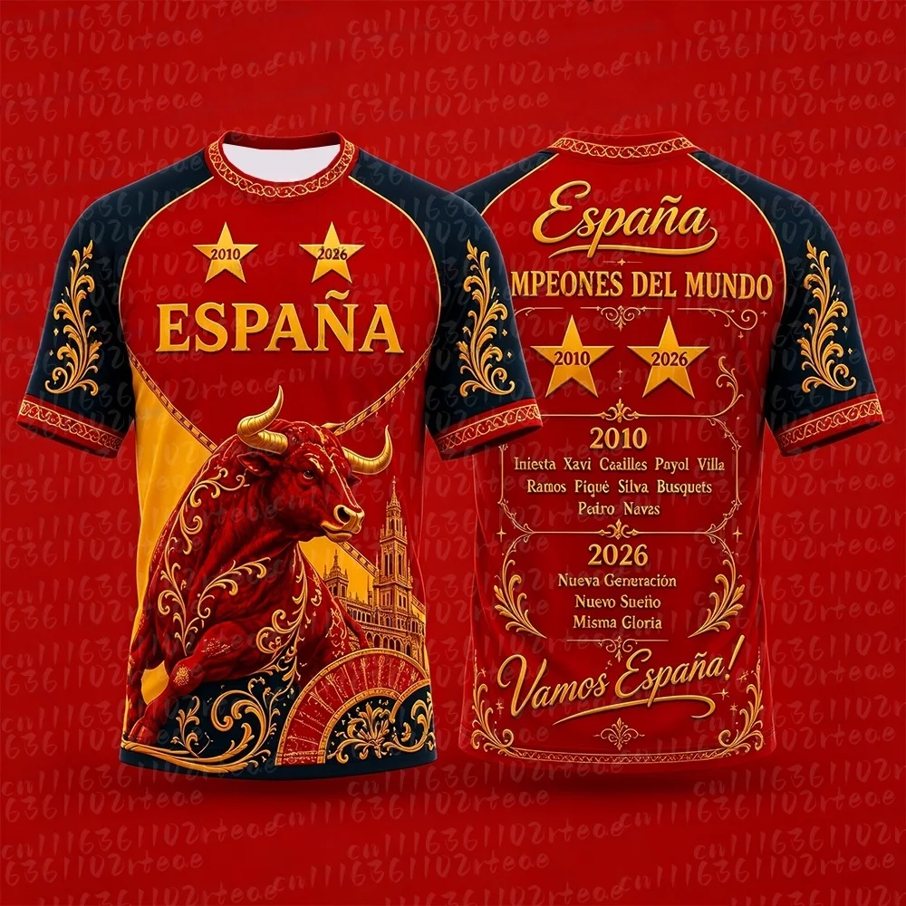 2026 Spanien Meisterschafts-Fußballtrikot Zweisterniger Spanischer Champion Herren 2010 2026 Familien-Matching Fußball-Sportuniform T-Shirts