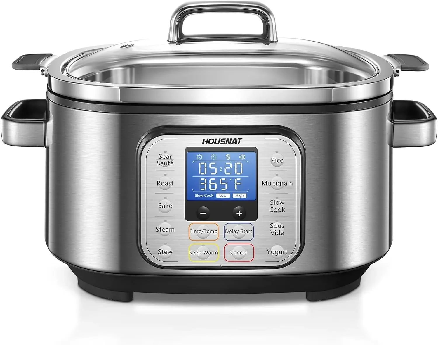Slow Cooker, HOUSNAT 10 in 1 Programmable Cooker, 6Qt Stainless Steel, Rice Yogurt Maker, Delay Start, Steaming Rack