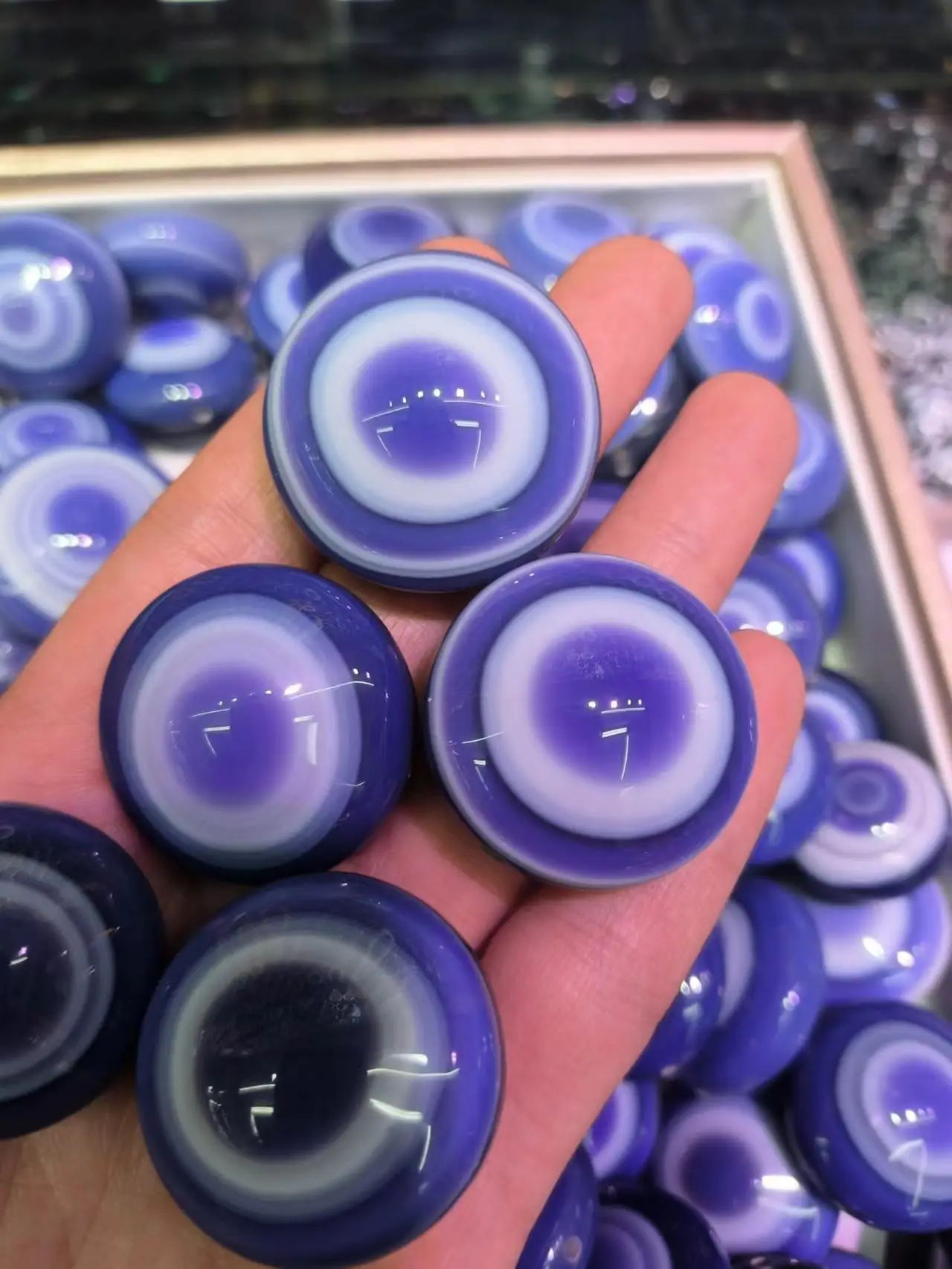 1 Pz/Lotto Natural Striped Old Agate One Eye Dzi Sheep Plate Beads Violet-Blue Eye Stones Accessori Per Gioielli Con Foro Liscio Taki