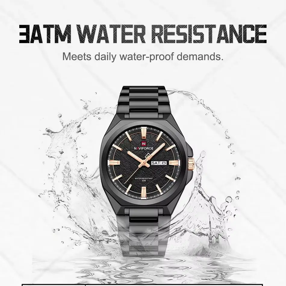 Luxury NAVIFORCE Men's Waterproof Stainless Steel Watch with Luminous Display