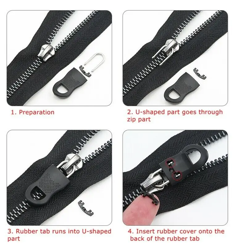 Detachable Metal Zipper Pull Zipper Repair Kit Tags Zip Fixer for Clothes Black Puller Slider for Home Bag Suitcase Cloth