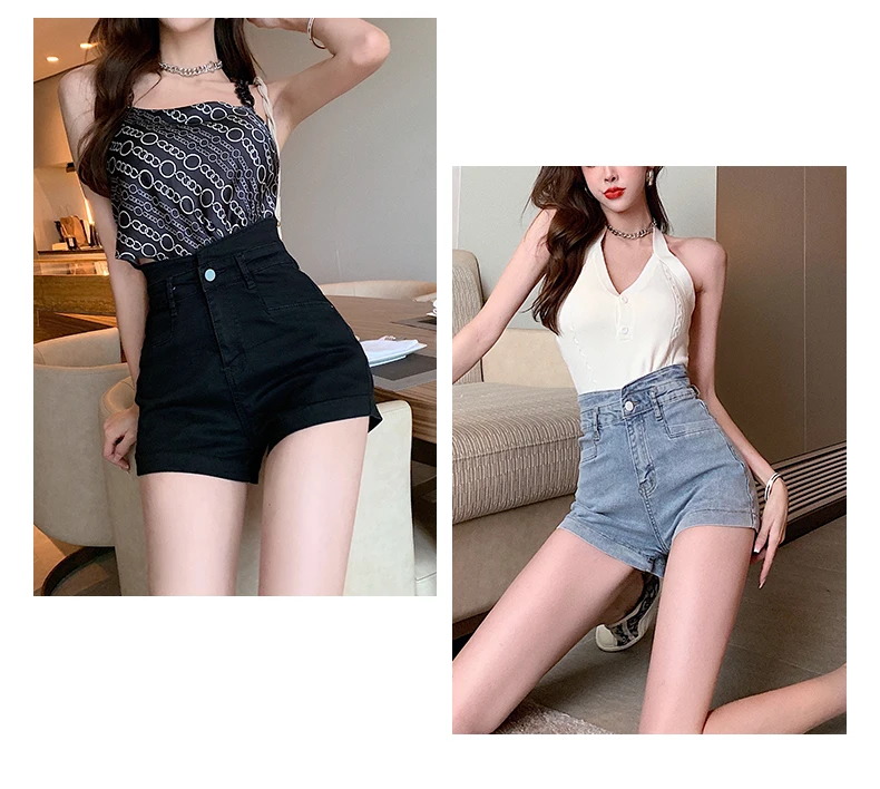 burberry shorts YUANYUANJYCO Korean Fashion Streetwear High Waisted Cotton Denim Shorts Women Summer Long Waist Ladies Jean Short Bottoms old navy shorts