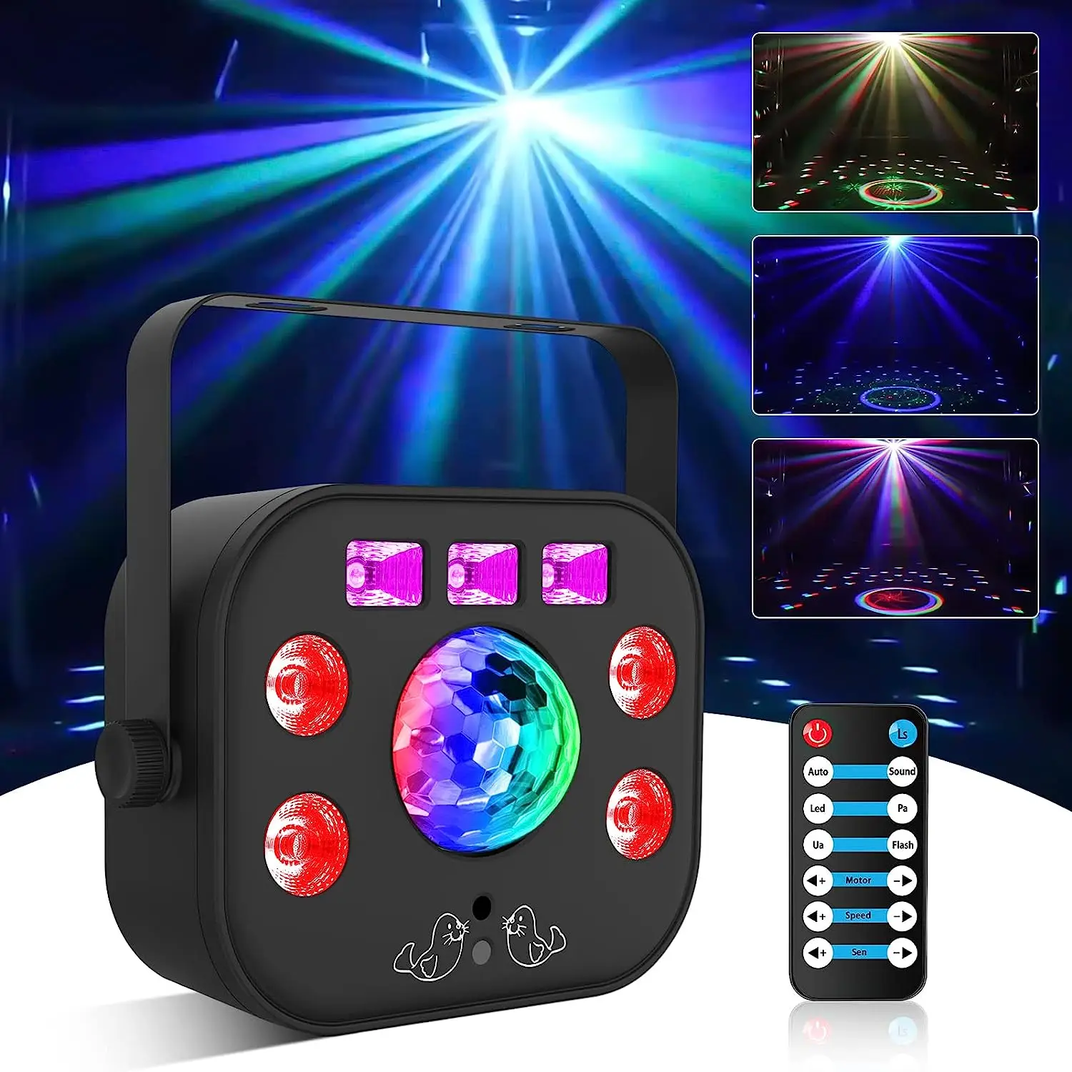

Party Lights 5IN1 Effect Laser Patterns RGBW LED Stage Strobe Lamp DJ Disco Magic Ball UV Black Light for KTV Party Bar Birthday