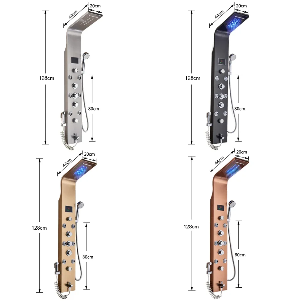 Bathroom Shower Panel LED Light Intelligent LCD Shower Column System 6 Modes Rain Waterfall Massage Jet Bath Mixer Tap