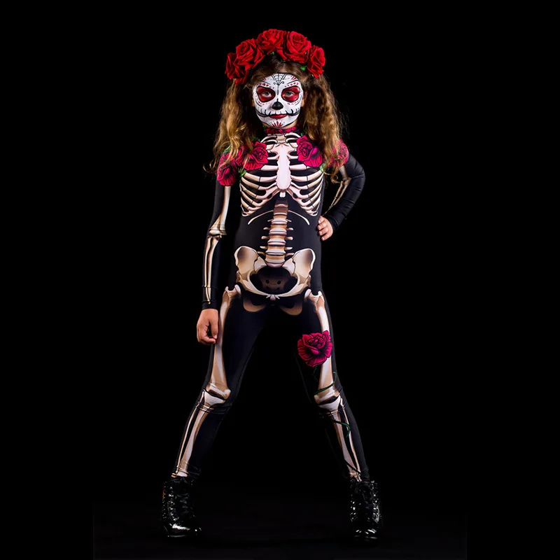 Halloween Costumes Halloween Scary Cosplay Skeleton Rose Sexy Women Jumpsuit