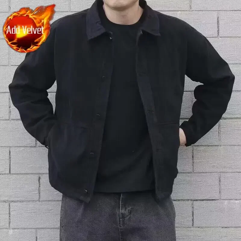 thumbnail image 1 of Abrigo de Jeans para Hombre Botones de Lana con Oveja Chaquetas Vaqueras Hombre Acolchado Acolchado Marrón Cálido Precio Barato Elegante Invierno 2024 de Tela, 1 of 5